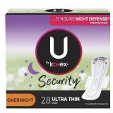 U by Kotex Security Overnight Feminine Pads with Wings, Ultra Thin, 1 case