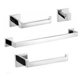 TURS Chrome Bathroom Accessories 4-Pieces Bathroom Hardware Set Square Towel Bar Set Stainless Steel Towel Holder Set