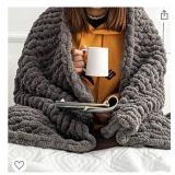 Chunky Knit Blanket Throw - 50"x60" - Soft Chenille Yarn Knitted Blanket -Machine Washable Crochet Blanket - Handmade Cable Knit Throw Blanket for Couch, Bed (Slate Grey)