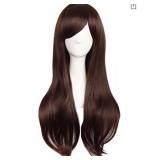 MapofBeauty 28"/70cm Women Side Bangs Long Curly Hair Cosplay Wig(Dark Brown)