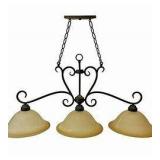 3-light Bronze Rustic Billiard Pendant Light | Old Bronze Finish, 13" Amber