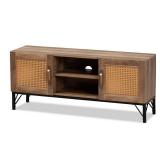 Veanna Bohemian Natural Wood and Metal 2 Door Synthetic Rattan TV Stand for TVs up to 40" Brown/Black - Baxton Studio