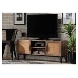 Veanna Bohemian Natural Wood and Metal 2 Door Synthetic Rattan TV Stand for TVs up to 40" Brown/Black - Baxton Studio