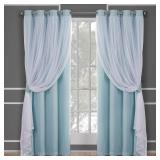 Exclusive Home Curtains Catarina Layered Solid Room Darkening Blackout and Sheer Grommet Top Curtain Panel Pair, 52x84, Aqua