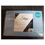 Embossed Stripe Microfiber 4 Piece Sheet Set, Queen, Light Blue