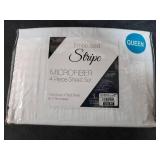 Embossed Stripe Microfiber 4 Piece Sheet Set, Queen, White