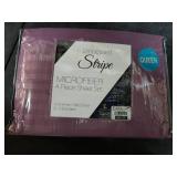 Embossed Stripe Microfiber 4 Piece Sheet Set, Queen, Purple