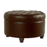 HomePop Large Tufted Round Storage Ottoman, Brown