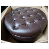 HomePop Large Tufted Round Storage Ottoman, Brown