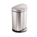 simplehuman 10 Liter / 2.3 Gallon Small Semi-Round Bathroom Step Trash Can, Brushed Stainless Steel