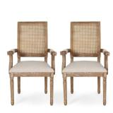 Maria French Country Wood And Cane Upholstered Dining Chairs Set Of 2