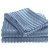 Embossed Stripe Microfiber 4 Piece Sheet Set, Queen, Light Blue