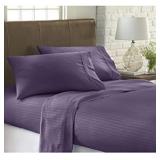 Embossed Stripe Microfiber 4 Piece Sheet Set, Queen, Purple