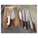 Misc Kitchen knives- kitchen aid, case wood handled, bread knives, faberware and more