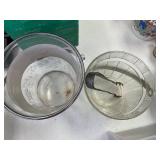 Glass ice buckets with handles, 1 tong
