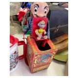 Dixie landings plastic thermos mugs, wind up musical man with monkey.