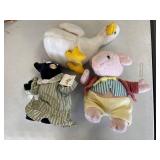 Plush stuffed vintage animal/dolls. eden and beatrix potter brand, duck, pig wig, pink round plush pig no tags.