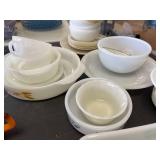Large assortment of fire king, glass bake bowls, casserole dish pie plate and more! see pics.