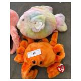 Vintage beanie buddies- 1999 digger (crab), 2000 coral (fish), 2001 Inky (octopus).