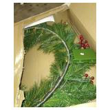 National Tree Company 24" Feel Real(R) Classical Collection Wreath with 8 Red Berries, 8 Cedar Leaves & 50 Battery Operated Warm White Led Lights w/Timer