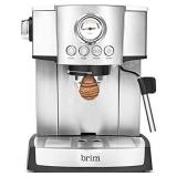 brim 15 Bar Espresso Machine, Cappuccino, Americano, Latte and Espresso Maker, Milk Steamer and Frother, Removable Parts for Easy Cleaning, Stainless Steel/Wood Accents, wood finish handle (50030)