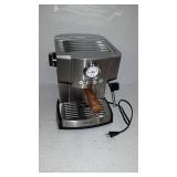 brim 15 Bar Espresso Machine, Cappuccino, Americano, Latte and Espresso Maker, Milk Steamer and Frother, Removable Parts for Easy Cleaning, Stainless Steel/Wood Accents, wood finish handle (50030)