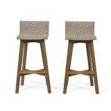 Great Deal Furniture Becky Outdoor Acacia Wood & Wicker Barstools (Set of 2), Light Brown and Teak
