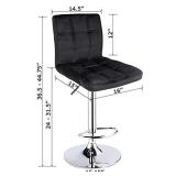 Modern Square PU Leather Adjustable Bar Stools with Back,Set of 1,Counter Height Swivel Stool by Leopard (Velvet Black)