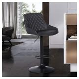 Armen Living Anibal Adjustable Height Swivel Grey Faux Leather and Black Metal Bar Stool