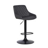 Armen Living Anibal Adjustable Height Swivel Grey Faux Leather and Black Metal Bar Stool