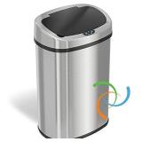 iTouchless 13 Gallon SensorCan KitchenTrash Can with Odor Filter, Stainless Steel, Oval Shape, Sensor-Activated Lid Garbage Bin for Home, Office, Slim Space-Saving, Battery & AC Adapter not included