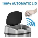 iTouchless 13 Gallon SensorCan KitchenTrash Can with Odor Filter, Stainless Steel, Oval Shape, Sensor-Activated Lid Garbage Bin for Home, Office, Slim Space-Saving, Battery & AC Adapter not included
