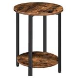 HOOBRO Round Side Table, Sofa Couch Table with Storage Shelf, 2-Layer Industrial End Table, Stable Metal Frame, Wood Look Accent Table for Small Spaces, Living Room, Bedroom, Rustic Brown BF58BZ01