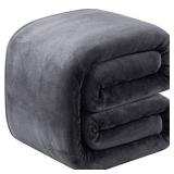 Fleece Blankets Queen Size for All Season 350GSM - Premium Lightweight Anti-Static Throw for Bed Extra Soft Brush Fabric Warm Sofa Thermal Blanket 90" x 90"(Dark Gray Queen)