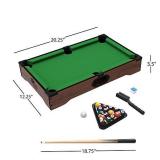 Mini Tabletop Pool Set- Billiards Game Includes Game Balls, Sticks, Chalk, Brush and Triangle-Portable and Fun for the Whole Family by Hey! Play!, green, 12.2x20.2x3.5, (15-3152)