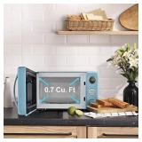 Galanz GLCMKA07BER-07 Retro Microwave Oven, LED Lighting, Pull Handle Design, Child Lock, Bebop Blue, 0.7 cu ft