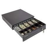 Cash Register Drawer for Point of Sale (POS) System with Removable Coin Tray, 5 Bill/6 Coin, 24V, RJ11/RJ12 Key-Lock, Media Slot, Black