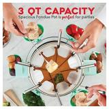 Dash Deluxe Stainless Steel Fondue Maker with Temperature Control, Fondue Forks, Cups, and Rack, with Recipe Guide Included, 3-Quart, Non-Stick Aqua
