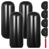 Mophorn Boat Fenders 10 x 28 inches, Vinyl Boat Fender Pack of 4, Ribbed Twin Eyes Boat Bumpers Black and Pump to Inflate