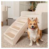 PetSafe CozyUp Folding Pet Steps - Pet Stairs for Indoor/Outdoor at Home or Travel - Dog Steps for High Beds - Dog Stairs with Siderails, Non-Slip Pads - Durable, Support up to 150 lbs - Large, Tan