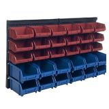 Wall-Mounted Garage Storage Bins - 30-Compartment Garage Organization, Craft Storage, Tool Box Organizer Unit (Black/Red/Blue) by Stalwart