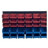 Wall-Mounted Garage Storage Bins - 30-Compartment Garage Organization, Craft Storage, Tool Box Organizer Unit (Black/Red/Blue) by Stalwart