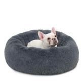Bedsure Calming Dog Bed for Small Dogs - Donut Washable Small Pet Bed, 23 inches Anti Anxiety Round Fluffy Plush Faux Fur Cat Bed, Fits up to 25 lbs Pets, Dark Grey