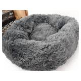 Bedsure Calming Dog Bed for Small Dogs - Donut Washable Small Pet Bed, 23 inches Anti Anxiety Round Fluffy Plush Faux Fur Cat Bed, Fits up to 25 lbs Pets, Dark Grey