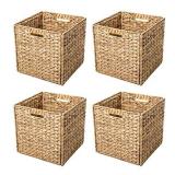Trademark Innovations Foldable Hyacinth Storage Baskets with Iron Wire Frame (Set of 4)