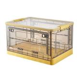 JIARIOME Collapsible Storage Bins with Lids-Folding Plastic Stackable Storage Bins with Lids Plastic Collapsible Storage with Double Door, Large Stackable Folding Crates 53 L, 1 Count (Yellow)