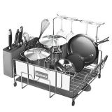 Kitsure Dish Drying Rack, Large Kitchen Dish Rack and Drainboard Set with Easy Installation, Durable Stainless Steel Dish Rack for Counter with Drainage and Anti-Slip Silicone Caps