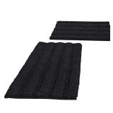 Extra Thick Striped Bath Rugs for Bathroom - (Set of 2) Anti-Slip Bath Mats Soft Plush Chenille Yarn Shaggy Mat Living Room Bedroom Mat Floor Water Absorbent (Jet Black, 20 x 32 Plus 17 x 24 - Inches)