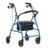 Medline Mobility Lightweight Folding Steel Rollator Walker with 6-inch Wheels, Adjustable Seat and Arms, Light Blue