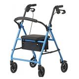 Medline Mobility Lightweight Folding Steel Rollator Walker with 6-inch Wheels, Adjustable Seat and Arms, Light Blue